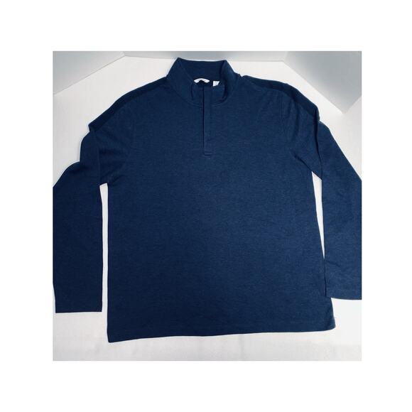 XXL Calvin Klein Mens 1/4 Zip Pull Over Active Blue w/ Stripe Sleeve Sweatshirt - Picture 1 of 9